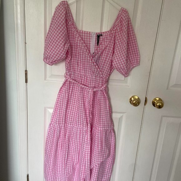 ASOS Pink Gingham Midi Dress - Picture 3 of 8